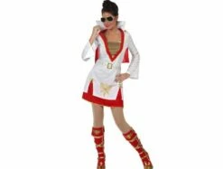 Costume Femme Luxe Rock Star Blanc, Rouge Et Or Taille M/L