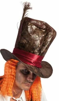 Chapeau Simili Cuir Chapelier Fou Avec Cheveux - Diametre 59 Cm