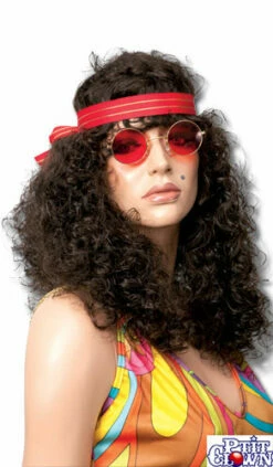 Perruque Hippie Femme - Frisée Marron Avec Bandeau