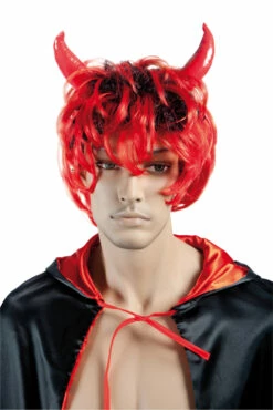 Perruque Adulte Diable Rouge Et Noire Avec Cornes