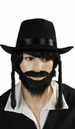 Chapeau Imitation Lainage Rabbi Jacob - Noir Avec Cheveux (papillotes)