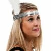 Bandeau Charleston Sequins Avec Plume - Argent