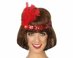Bandeau Charleston Sequins Avec Plume - Rouge