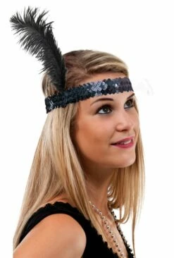 Bandeau Charleston Sequins Avec Plume - Noir