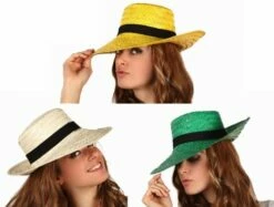 1 Canotier Adulte En Paille Couleurs Assorties Bandeau Noir