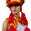 Casquette De Clown - Multicolore Avec Deux Tresses Rouge -WIDMANN Magasin Casquette de clown multicolore avec deux tresses rouge