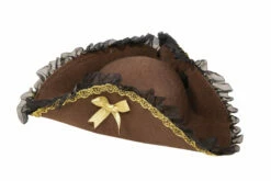 Chapeau Feutre Pirate Tricorne Marron Galon Or