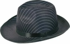 Chapeau Gangster Tissus Noir Rayé Blanc