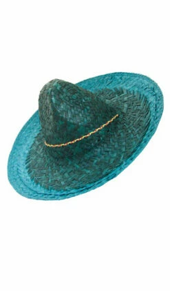 1 Chapeau Sombrero En Paille 4 Couleurs Assorties Vert, Jaune, Rose Et Orange