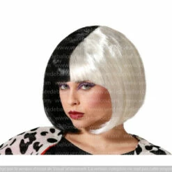 Perruque Adulte Carré Dame Cruelle Noire Et Blanche