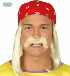 Perruque Adulte Lutteur Des Année 80 Avec Bandanas Et Moustache