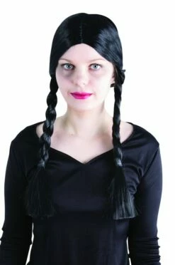 Perruque Mercredi De La Famille ADAMS Avec Tresses Noire