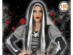 Perruque Sorcière Noire Mèches Blanches 60 Cm