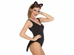 Set De Chat Noir Et Rose ( Oreilles, Queue , Nœud Papillon )