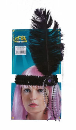 Bandeau Charleston Sequins à Plume, Faux Diamant Et Perles - Noir