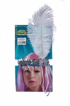 Bandeau Charleston Sequins à Plume, Faux Diamant Et Perles - Argent