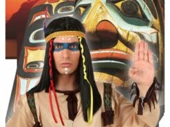 Perruque Homme Indien Avec Bandeau Tresses Et Plume