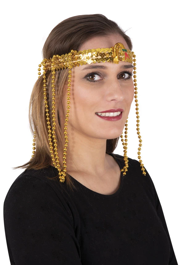 Perruques Soldes Magasin -WIDMANN Magasin Bandeau Adulte egyptienne dore avec serpent et perles 91